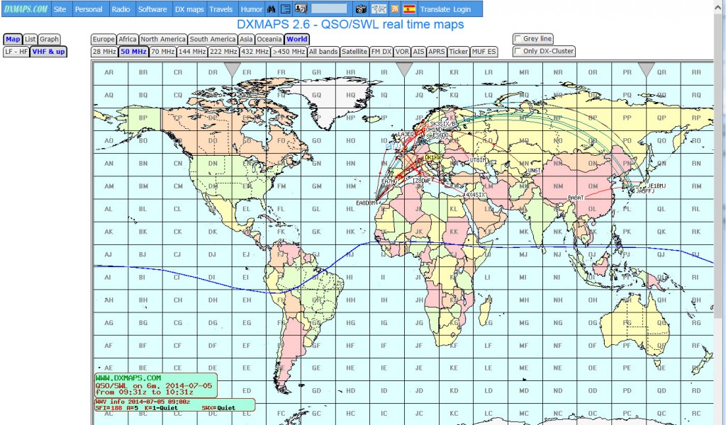 Skärmdump DX-Maps 5 juli klockan 10.34 UTC.