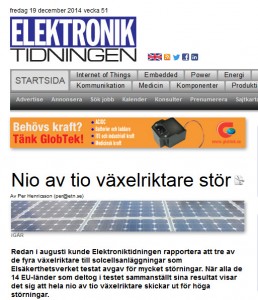 Elektroniktidningen rapporterar från stor test av växelriktare: Nio av tio stör mer än tillåtet.