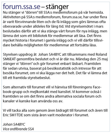 forum.ssa.se – stänger idag måndag 25 maj