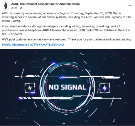 ARRL:s websidor ligger nere